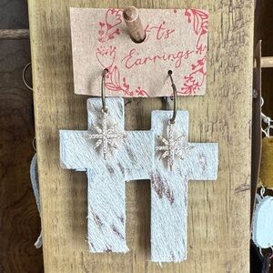 Rustic Cross Earrings with Star Accents
